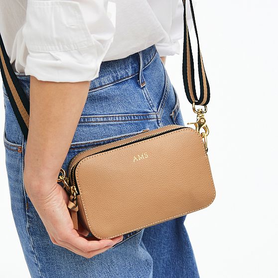 Double Zip Leather Crossbody Bag