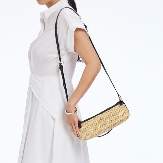 Raffia and Leather Tote and Baguette Bag Set
