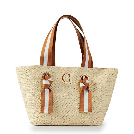 Ribbon Straw Beach Tote