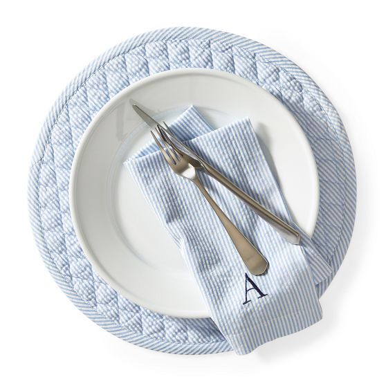 Blue Stripe Seersucker Placemats, Set of 4