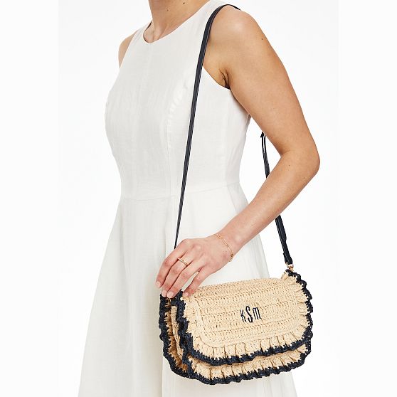 Sofia Ruffle Raffia  Crossbody Bag