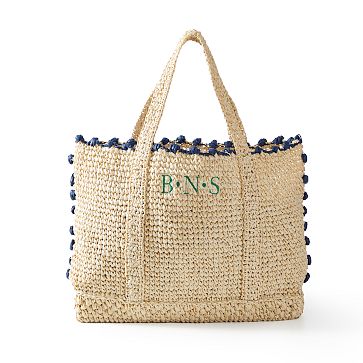 Pom Pom Straw Beach Tote