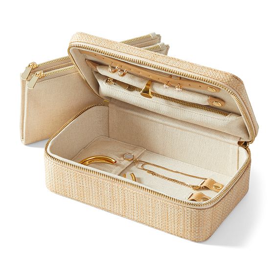 Medium Raffia Travel Jewelry Case