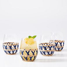 Raffia Wrapped Stemless Wine Glasses Glass, Set of 4