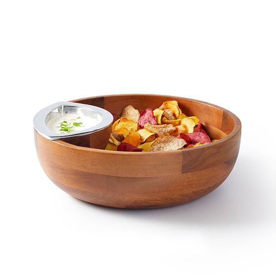 Wood and Silver Chip and Dip Bowl