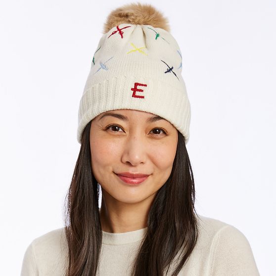 Embroidered Ski Pom Pom Hat