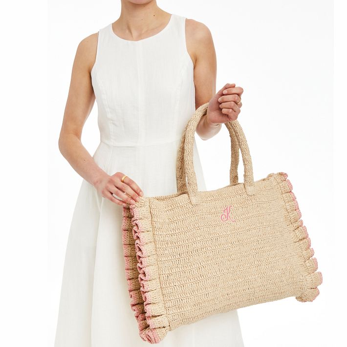 Sofia Ruffle Raffia Tote