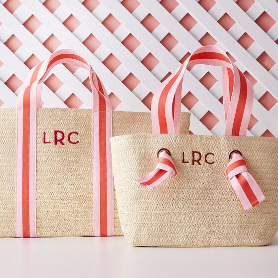 Ribbon Straw Beach Tote