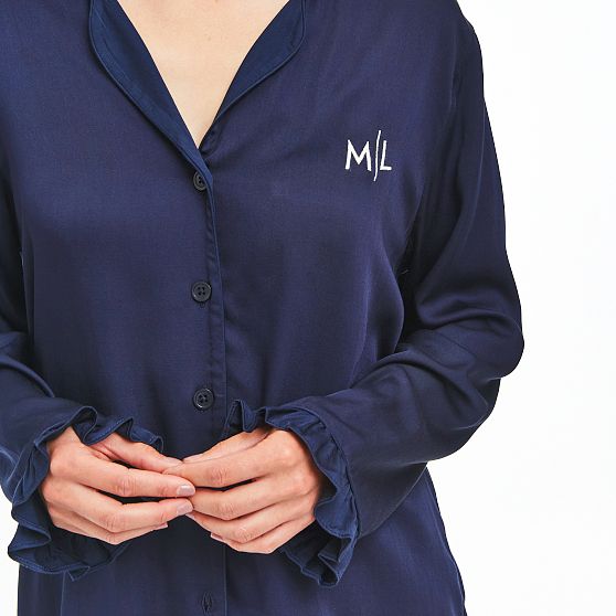 Ruffle Sateen Long Pajamas