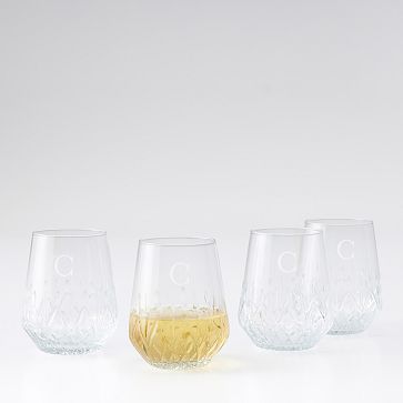 Classic Etched Stemless Wine Glasses, Set of 4