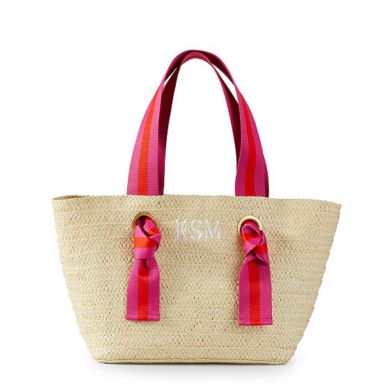 Ribbon Straw Beach Tote