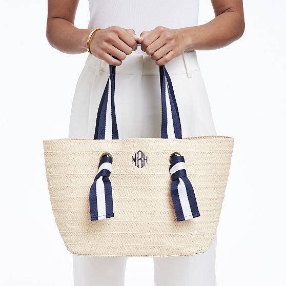 Ribbon Straw Beach Tote