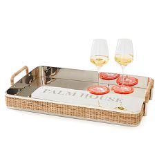 Silver and Wicker Serving Tray