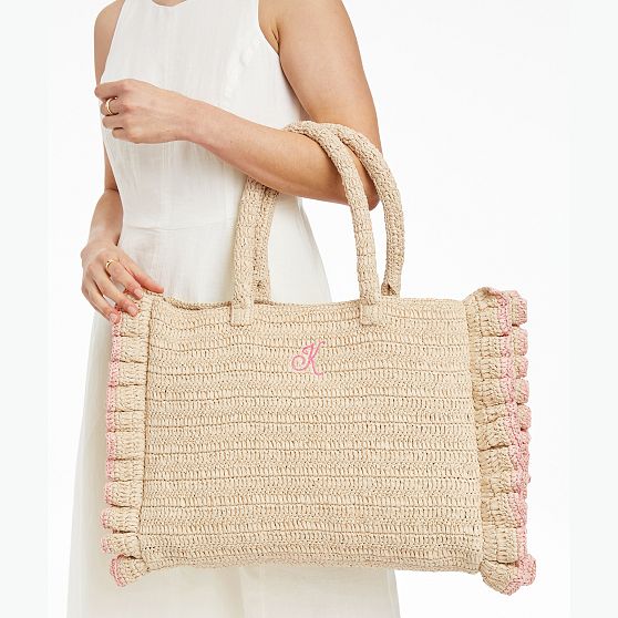 Sofia Ruffle Raffia Tote