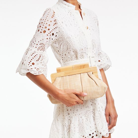 Raffia Wood Frame Clutch