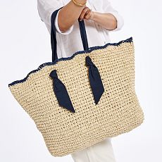 Ribbon Scalloped Raffia Tote and Clutch Set