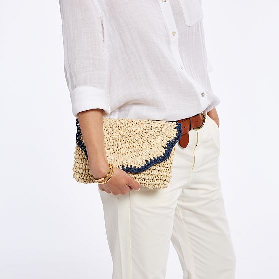 Scalloped Raffia Clutch