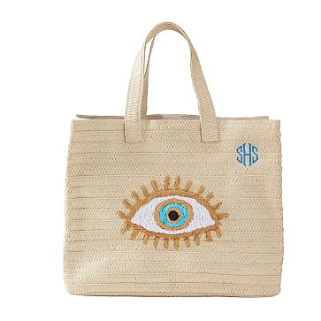 Evil Eye Straw Beach Tote