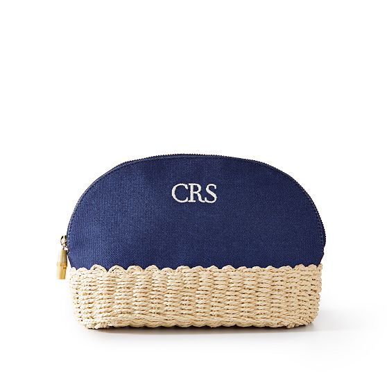 Canvas and Raffia Travel Cosmetic Case