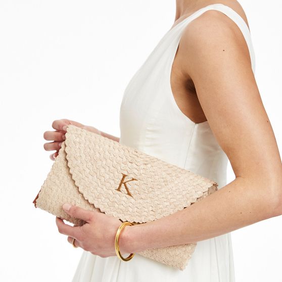 Palm Leaf Scalloped Clutch