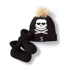 Skull and Crossbones Pom Pom Hat & Bootie Set