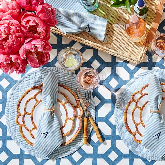 Blue Stripe Seersucker Placemats, Set of 4