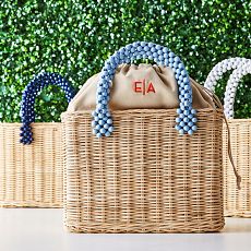 Wicker and Leather Beaded Bag