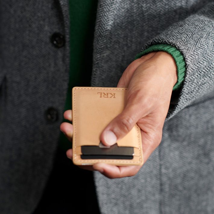 Monogrammed Leather Money Clip Wallet | Mark and Graham