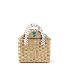 Wicker and Leather Beaded Bag