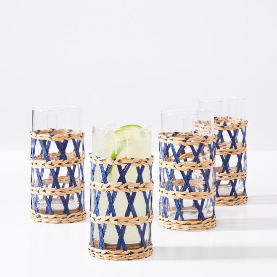 Raffia Wrapped Highball Glass, Set of 4