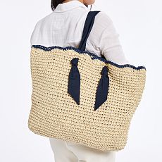 Ribbon Scalloped Raffia Tote