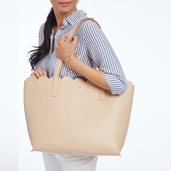 Scalloped Everyday Italian Leather Tote