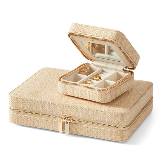 Raffia Travel Jewelry Case Set