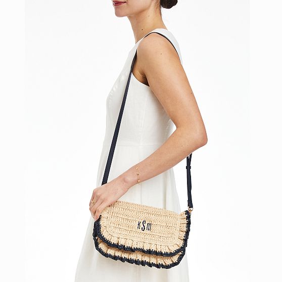 Sofia Ruffle Raffia  Crossbody Bag