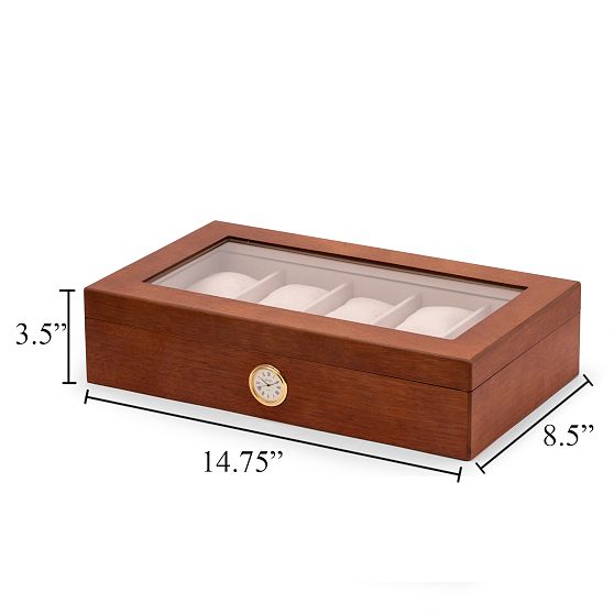 Wooden Watch Box with Quartz Clock