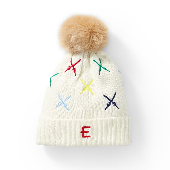 Embroidered Ski Pom Pom Hat