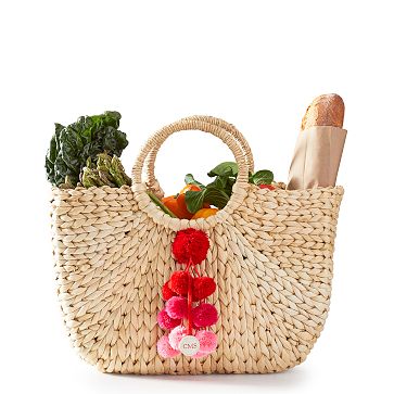 Round Handle Pom Pom Tassel Tote