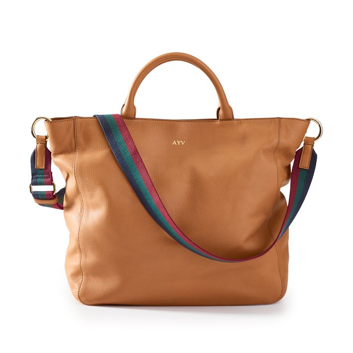 Camel Tote with Berry-Forest Green-Navy Twill Crossbody Strap Set