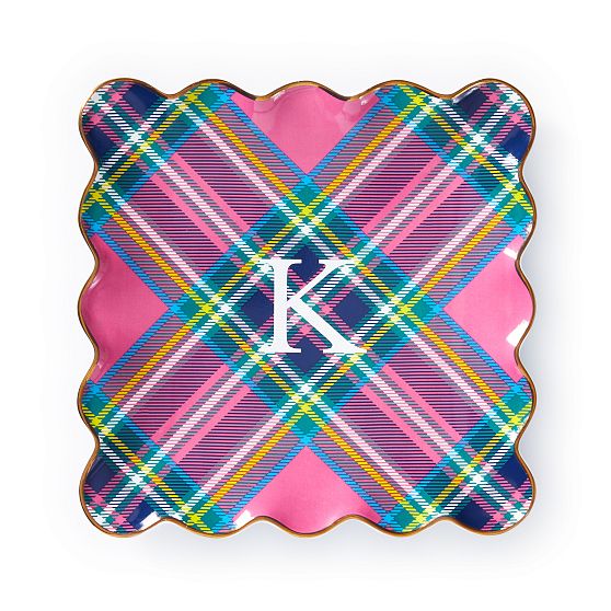 Plaid Scalloped Ceramic Catchall