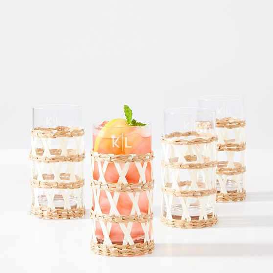 Raffia Wrapped Highball Glass, Set of 4