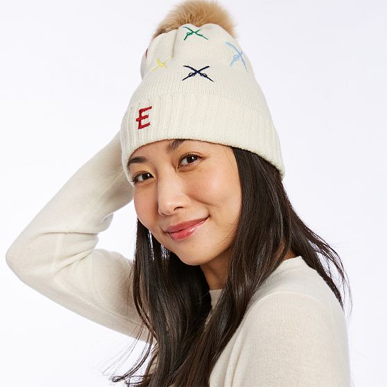 Embroidered Ski Pom Pom Hat