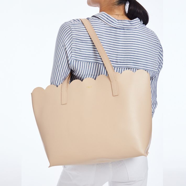 Scalloped Everyday Italian Leather Tote