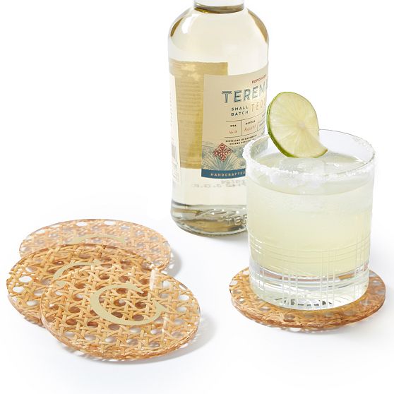 Rattan Caning  and Acrylic Coasters, Set of 4