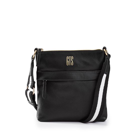 Black Square Crossbody with Black-White Twill Crossbody Strap Set