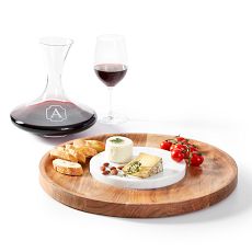 Wood and Marble Wine and Cheese Decanter Set