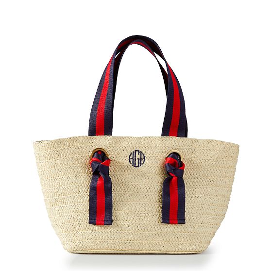Ribbon Straw Beach Tote