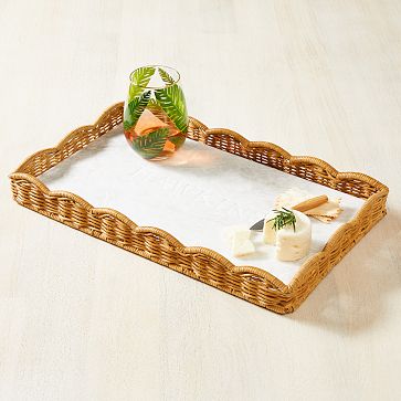 Scalloped Wicker and Marble Cheese Board