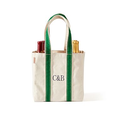 Canvas Four Bottle Wine Tote, Single Color, Emerald