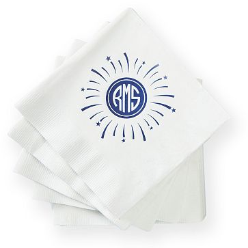 Letterpress Cocktail Napkins, White, Monogrammed