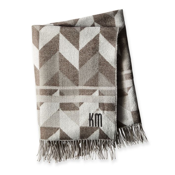Chevron Throw Blanket with Fringe, Grey